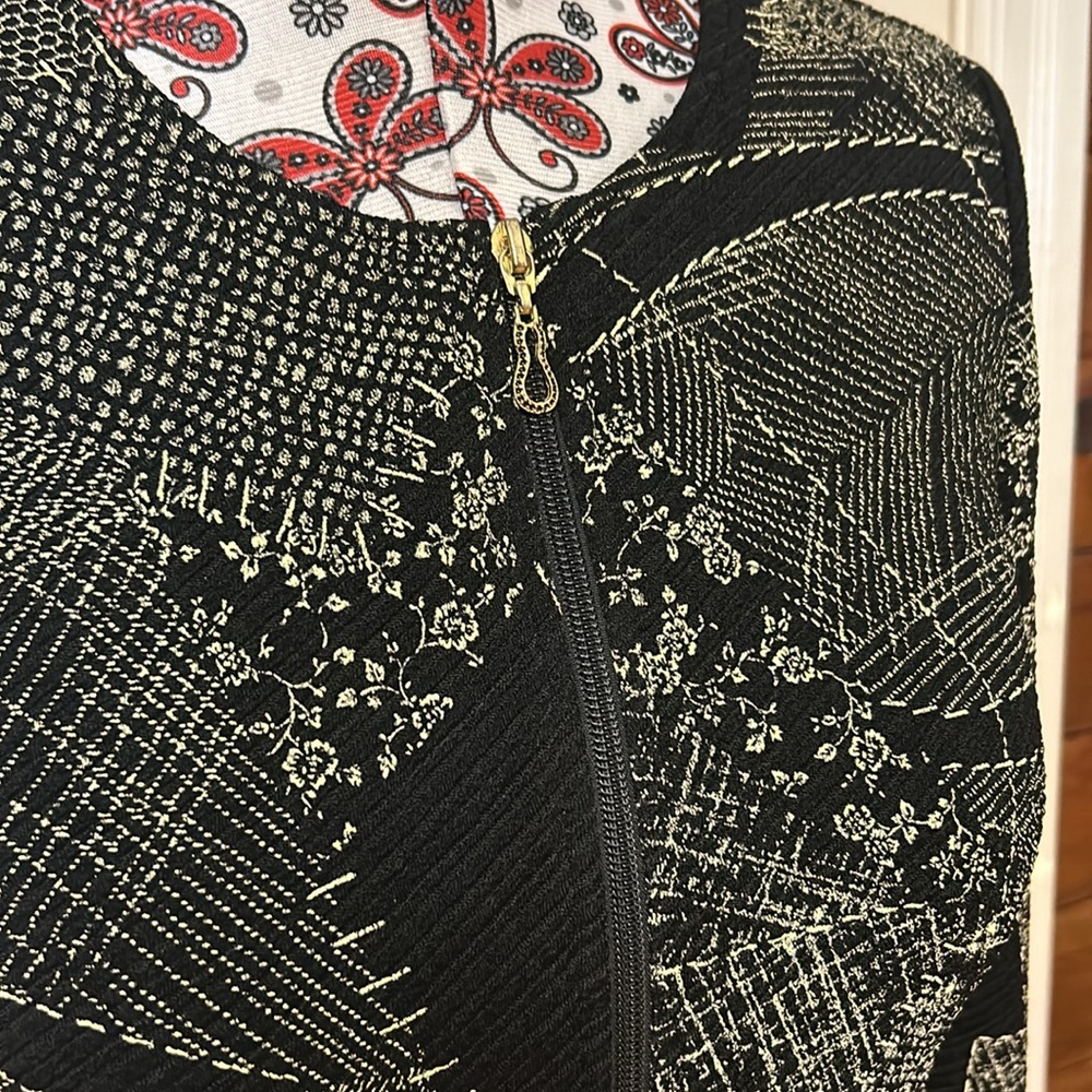 Joseph Ribkoff Abstract Geometric Patchwork Zip Jacket 10 - Picture 3 of 10